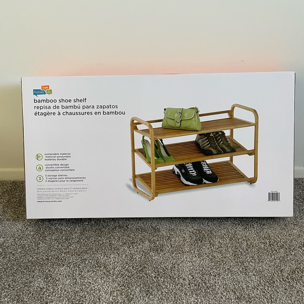 Three tier bamboo shoe shelf